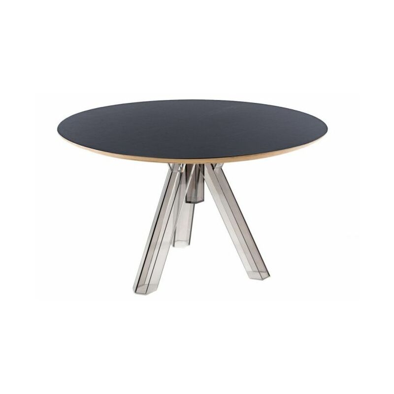 foto del prodotto tavolo rotondo trasparente policarbonato design fum ometto piano nero diametro 107 120 dimensione piano diametro 120