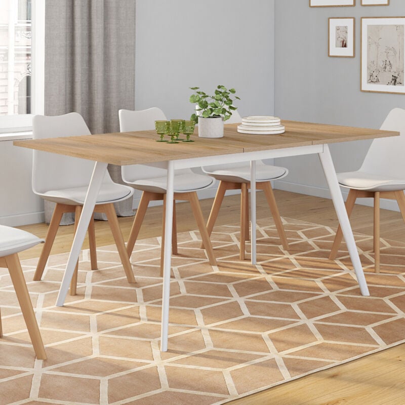 foto del prodotto tavolo scandinavo allungabile inga 120 160 cm con piano in legno e gambe bianche