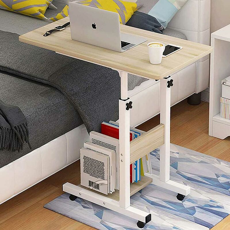 foto del prodotto tavolo scrivania porta pc computer regolabile tavolino letto divano ruote beige