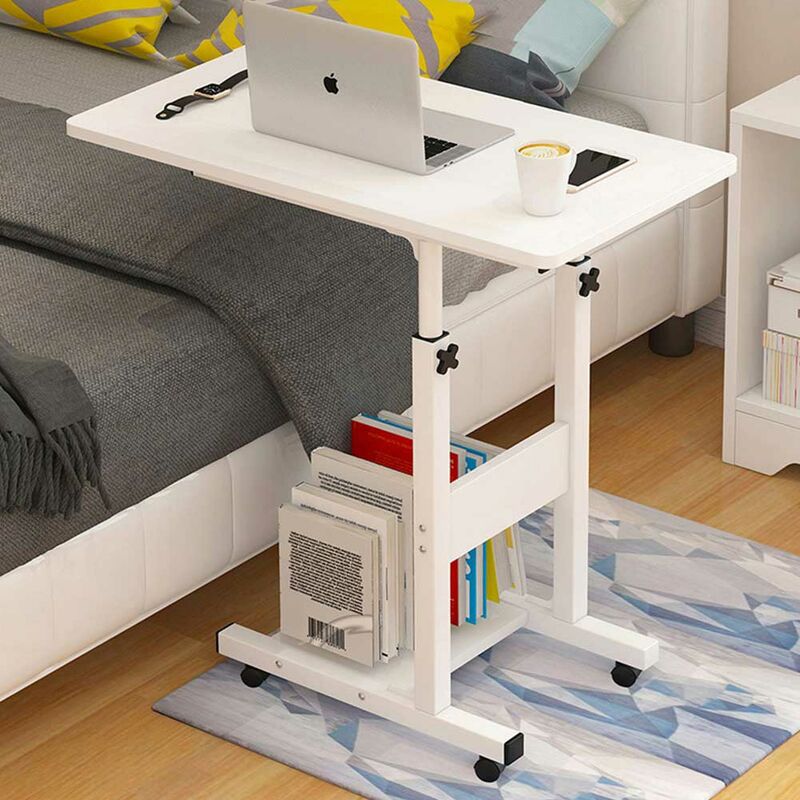 foto del prodotto tavolo scrivania porta pc computer regolabile tavolino letto divano ruote bianco