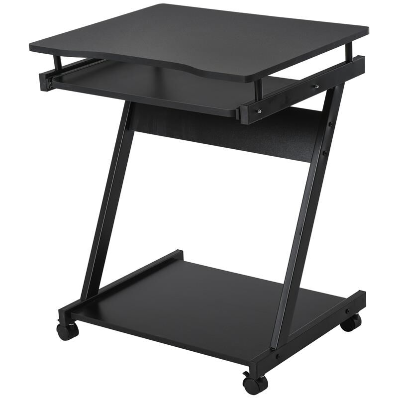 foto del prodotto tavolo scrivania porta pc piano tastiera a scomparsa e 4 ruote. nero