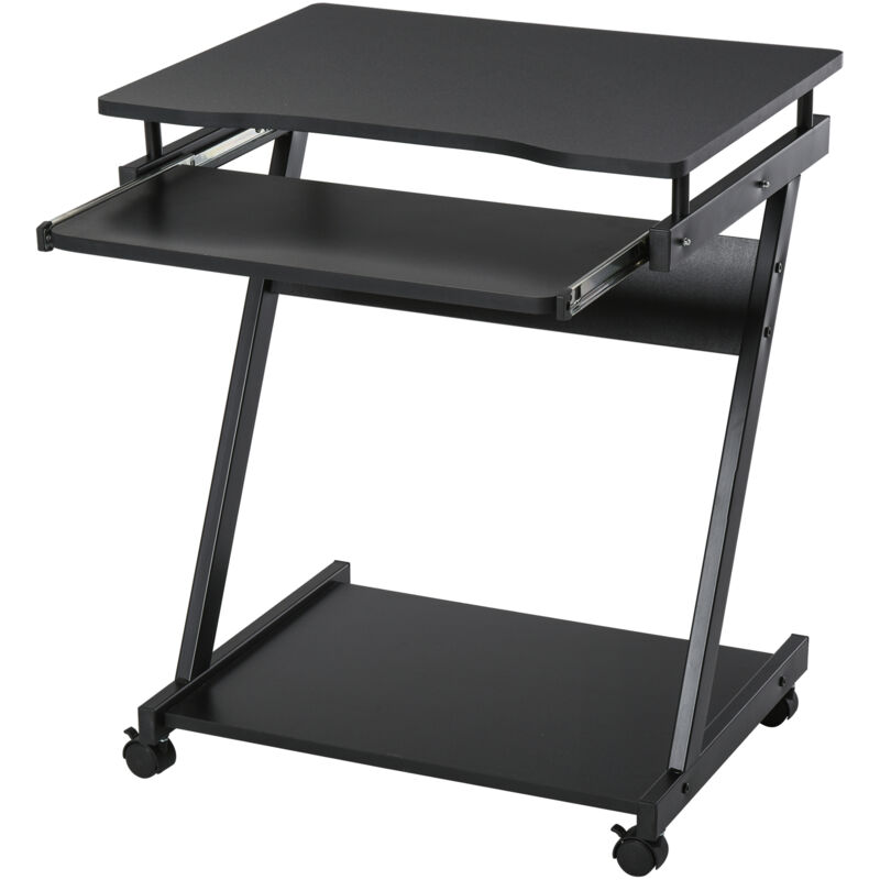 foto del prodotto tavolo scrivania porta pc piano tastiera a scomparsa e 4 ruote nero homcom