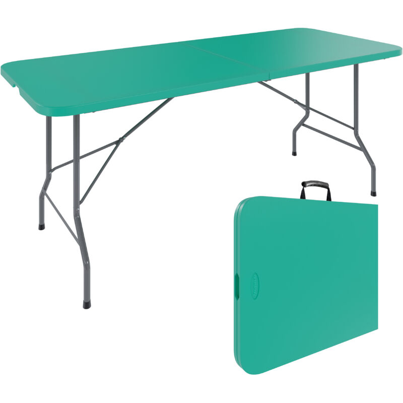 foto del prodotto tavolo tavolino pieghevole in dura resina set birreria facile trasporto con maniglie ideale per giardino campeggio terrazzo fiere sagre 180 x 74 x 74