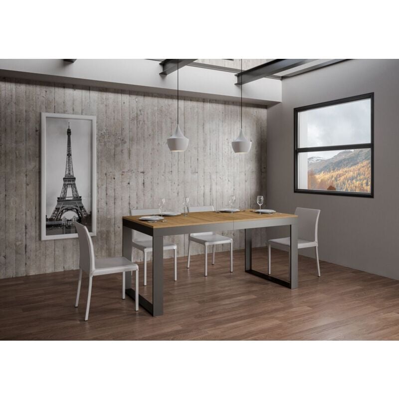 foto del prodotto tavolo tecno evolution piano quercia natura 90x160 allungato 90x264 telaio antracite
