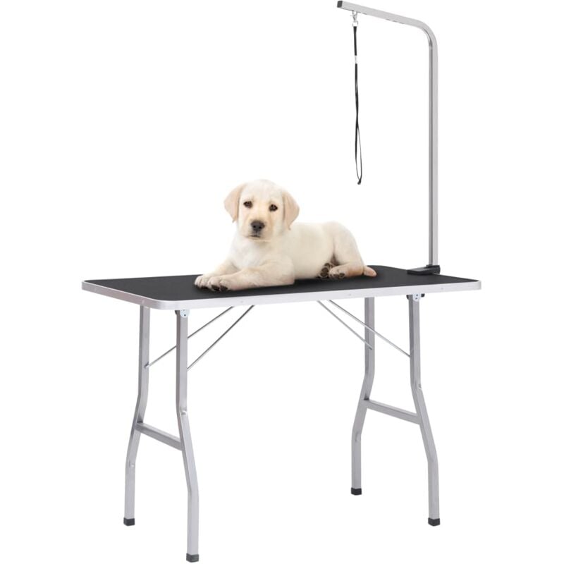 foto del prodotto tavolo toelettatura per cani regolabile con 1 anello nero dimensioni 110 x 60 x 76 cm