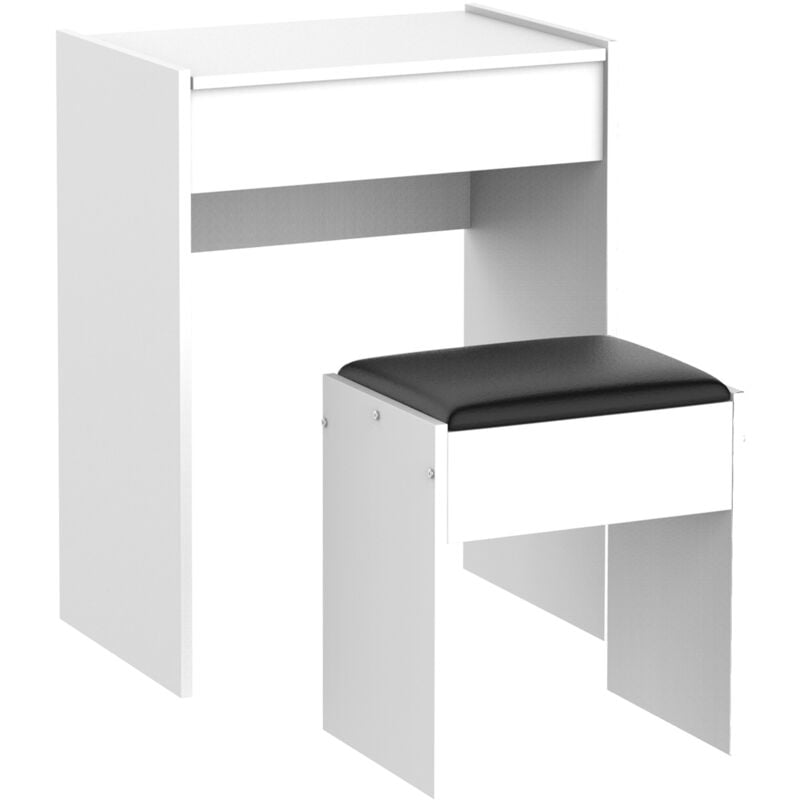 foto del prodotto tavolo trucco bianco con sgabello specchio e contenitore 60.2 x 40.2 x 79 homcom