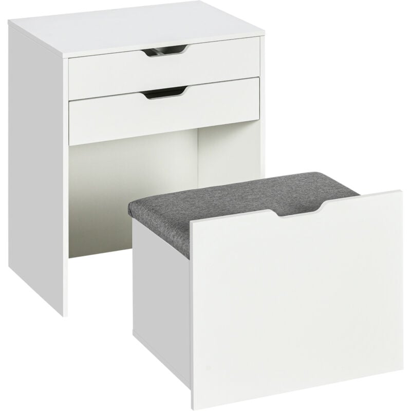 foto del prodotto tavolo trucco con specchiera, cassetto e sgabello abbinato in legno homcom