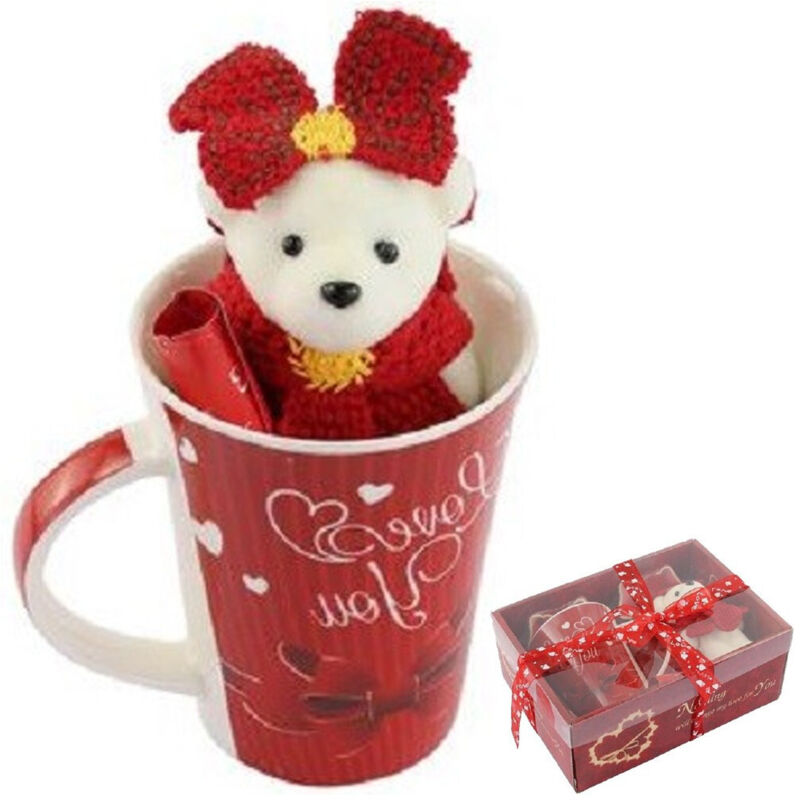 foto del prodotto tazza con peluche orsetta bianca in confezione regalo per san valentino 63299 - - trade shop traesio