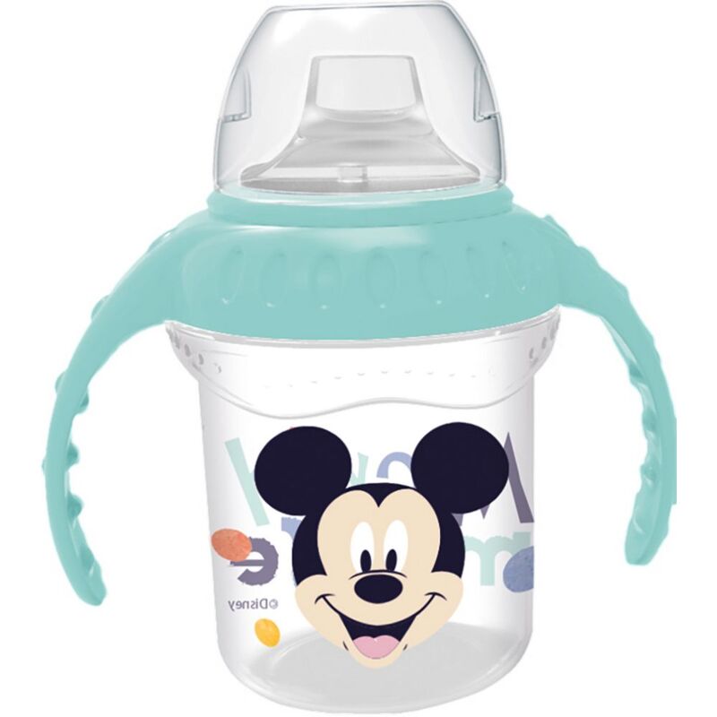 foto del prodotto tazza da viaggio originale disney mickey in plastica da 270 ml con manici removibili e beccuccio morbido in silicone