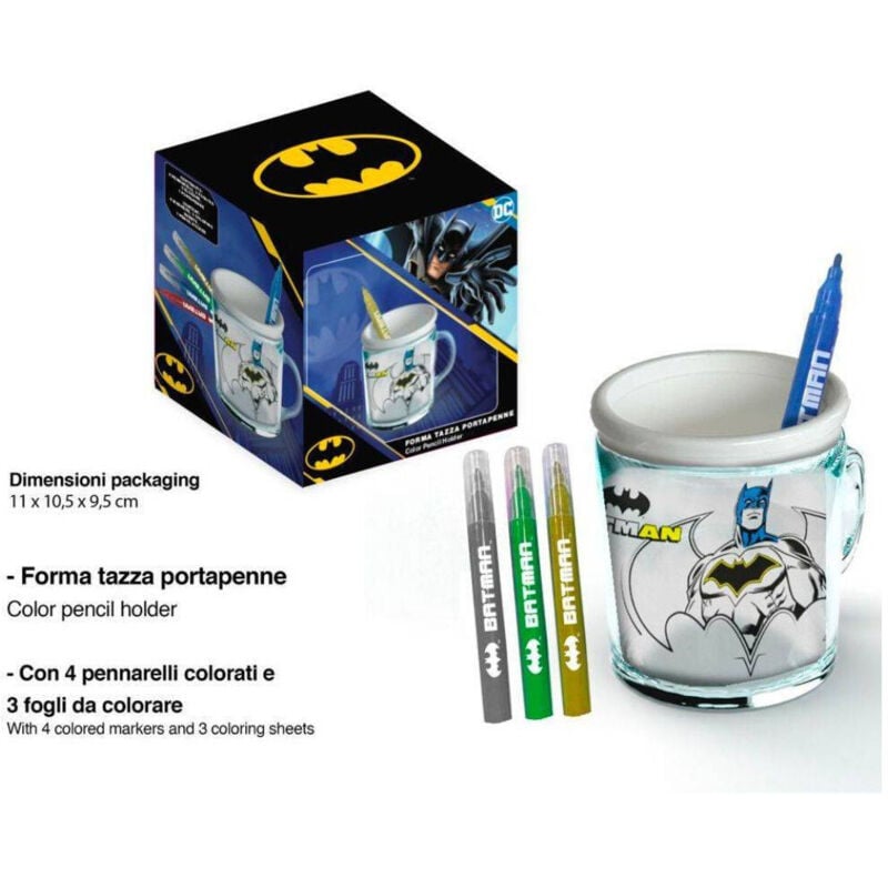 foto del prodotto tazza portapenne da colorare batman supereroi bicchiere porta pennarelli colori trade shop traesio