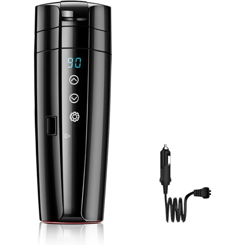 foto del prodotto tazza riscaldante per auto 12v 24v, tazza da viaggio riscaldata in acciaio inossidabile da 400 ml, bollitore a doppio uso con controllo intelligente