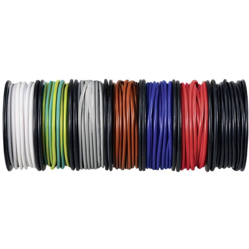 foto del prodotto tc 12112360 cavo per cablaggi 0.5 mm nero, bianco, rosso, blu, marrone, grigio, giallo verde 1 kit tru components