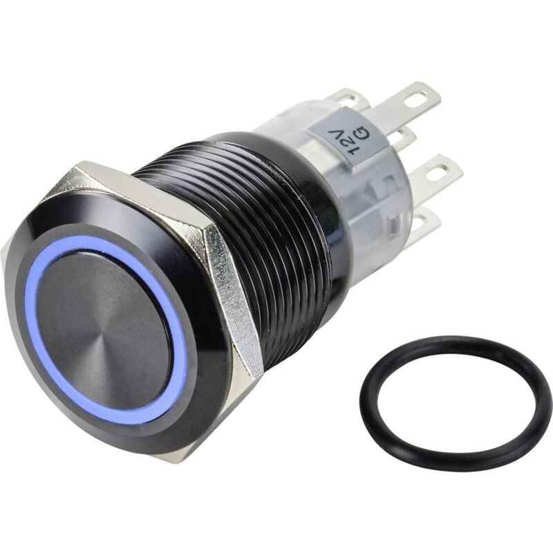 foto del prodotto tc-9428176 las1-agq-22e/b/12v/a pulsante 250 v/ac 3 a 2 x off / (on) momentaneo blu ( ) 19 mm ip65 1 pz. - tru components