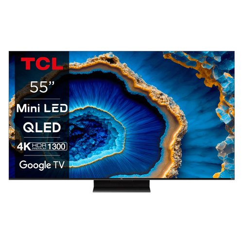 foto del prodotto tcl c80 serie smart tv mini led 4k 55 55c805, 144hz, audio onkyo, dolby vision iq, google tv