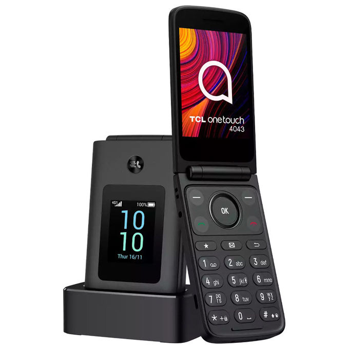 foto del prodotto tcl onetouch 4043 4g 1.77 3.2 easy phone clamshell dual sim night grey