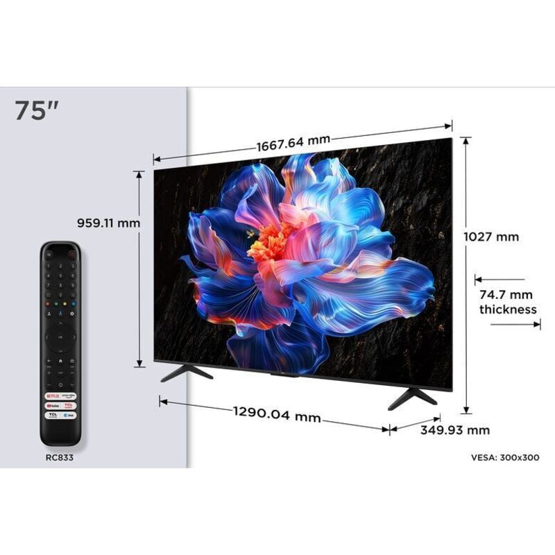 foto del prodotto tcl serie smart tv 4k ultra hd 75 75p69k, dolby audio, hdr10 , google tv