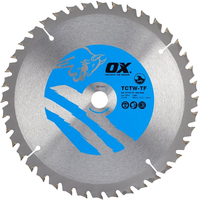 foto del prodotto tctw tf 1901640 40 denti taglio del legno atb thin kerf, lama per sega circolare, 0 v, argento blu, 190 16 mm ox