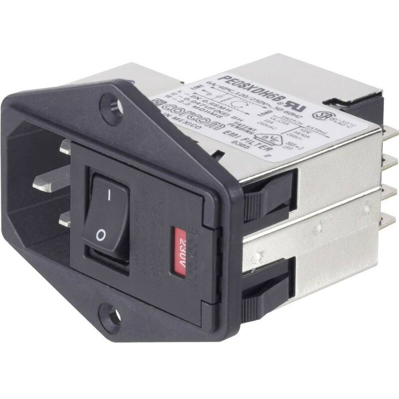 foto del prodotto te connectivity 6 6609107 8 ps0sxds6b c1175 filtro di rete con interruttore , con 2 fusibili , con connettore 250 v ac
