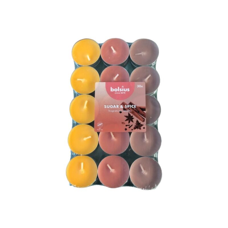 foto del prodotto tealight 30pz 3.5h sugar e spice bolsius