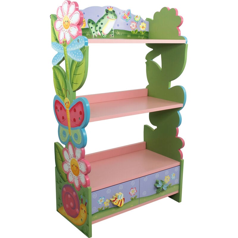 foto del prodotto teamson kids fantasy fields di grande giardino magico libreria in legno per bambini, libreria a 3 livelli e cassetto, organizzatore di libri con
