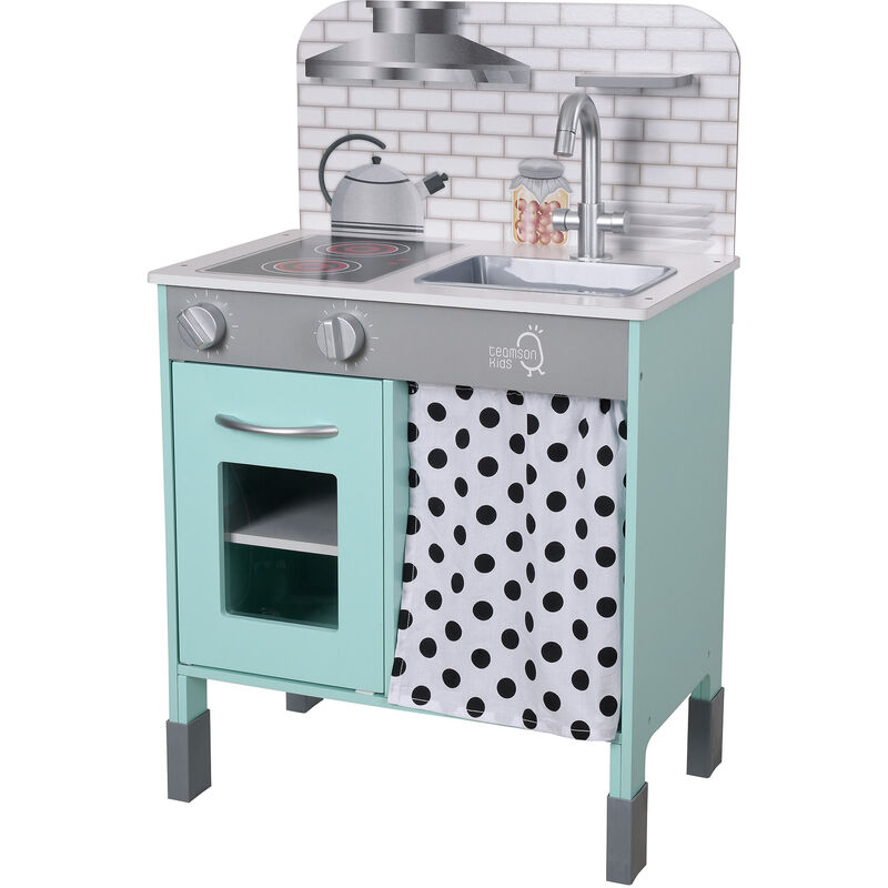 foto del prodotto teamson kids little chef set da cucina giocattolo interattivo contemporaneo in legno con gambe regolabili in altezza gioco di imitazione blu bianco