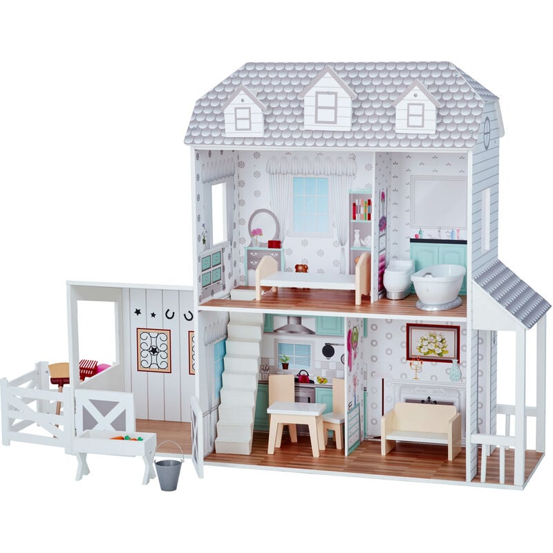 foto del prodotto teamson kids olivia s little world grande casa delle bambole in legno per bambini con 3 livelli con giardino e 14 accessori interattivi per mobili