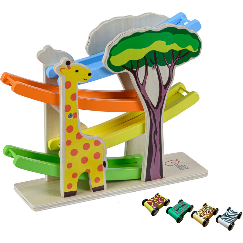 foto del prodotto teamson kids prescolare giocattolo rampa da corsa in legno, click clack, zig zag safari automobili di animali