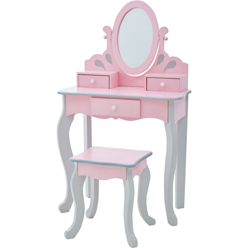 foto del prodotto teamson kids toletta in legno rosa con sgabello e specchio per bambini td 12851a