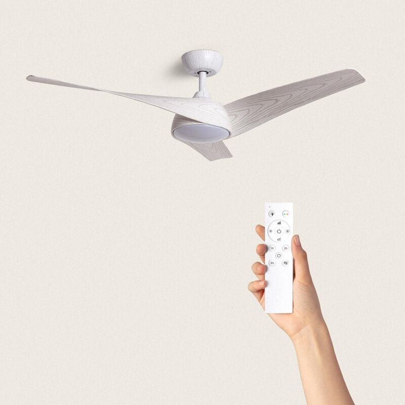 foto del prodotto techbrey ventilatore da soffitto silenzioso eubea 132cm motore dc , colore lama legno bianco, telecomando, con luce, wifi false