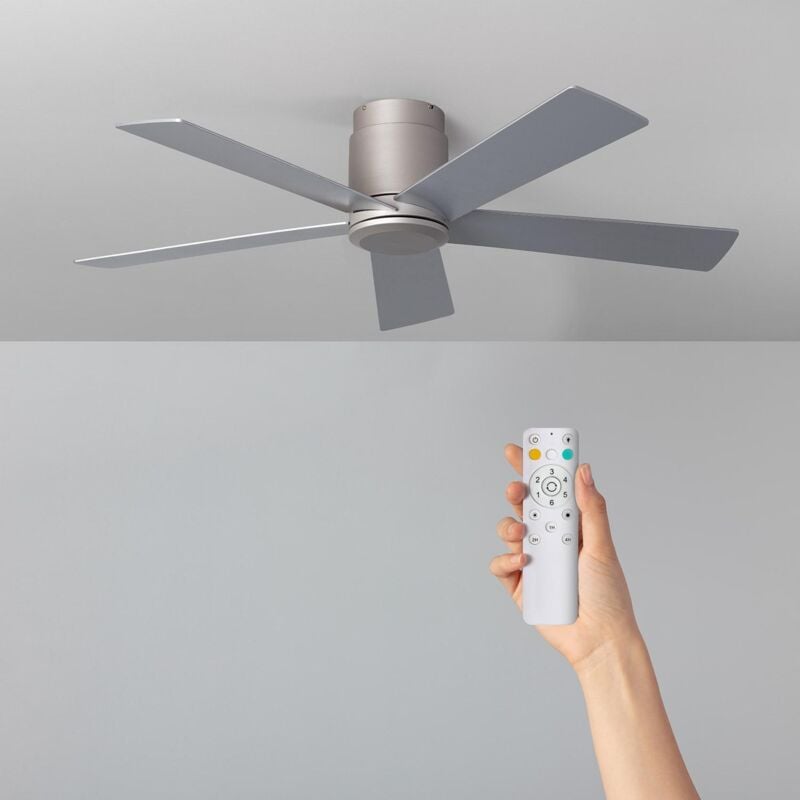 foto del prodotto techbrey ventilatore da soffitto silenzioso flatiron 132cm motore dc per esterni, argento, telecomando, senza luce