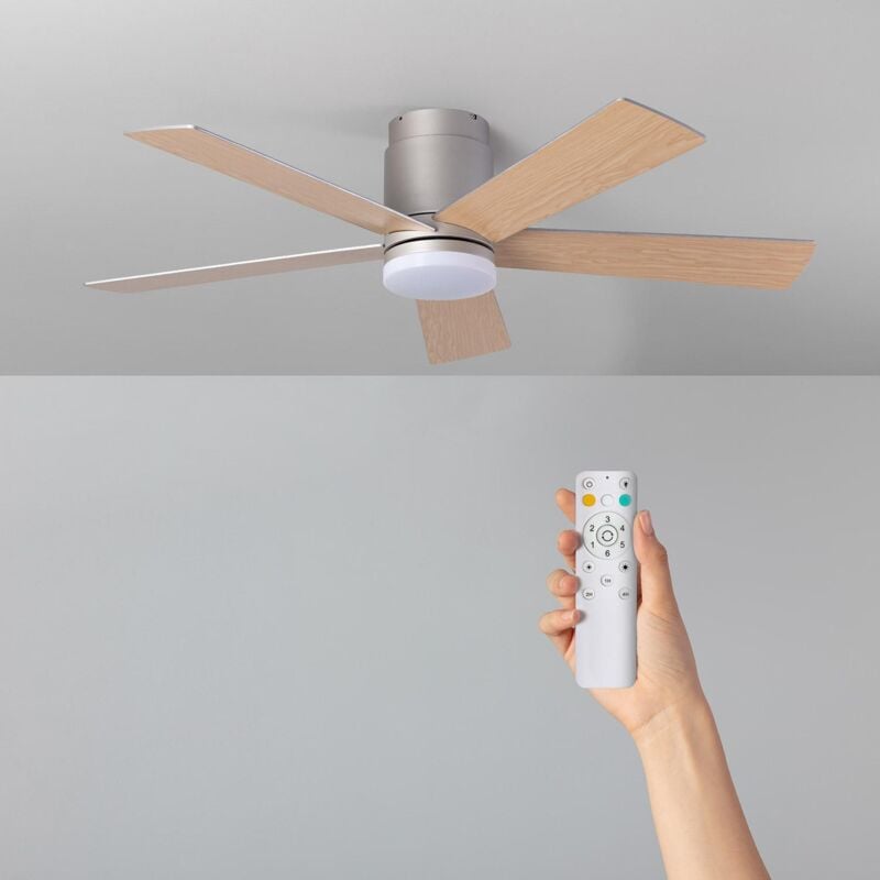 foto del prodotto techbrey ventilatore da soffitto silenzioso flatiron 132cm motore dc per esterni, legno chiaro, telecomando, con luce