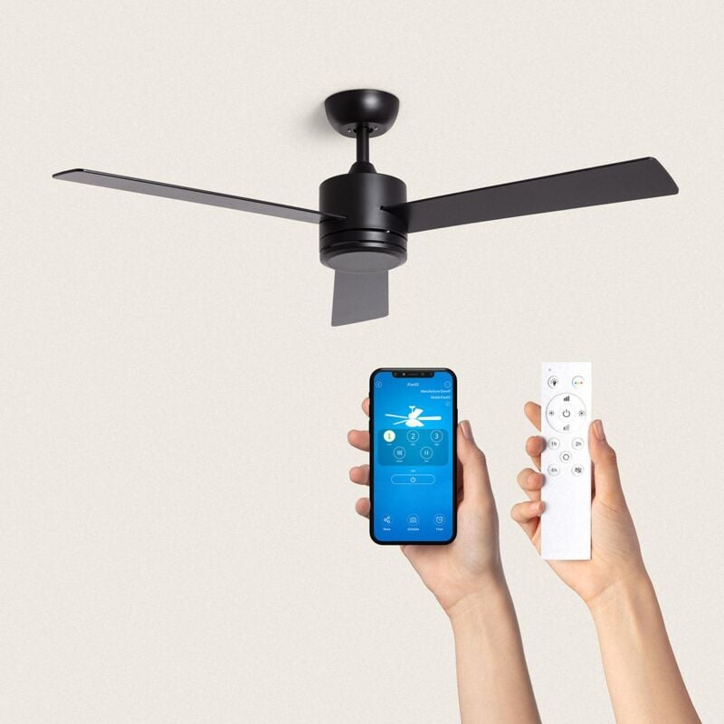 foto del prodotto techbrey ventilatore da soffitto silenzioso fleves 132cm motore dc, colore lama nero, telecomando, senza luce, wifi true