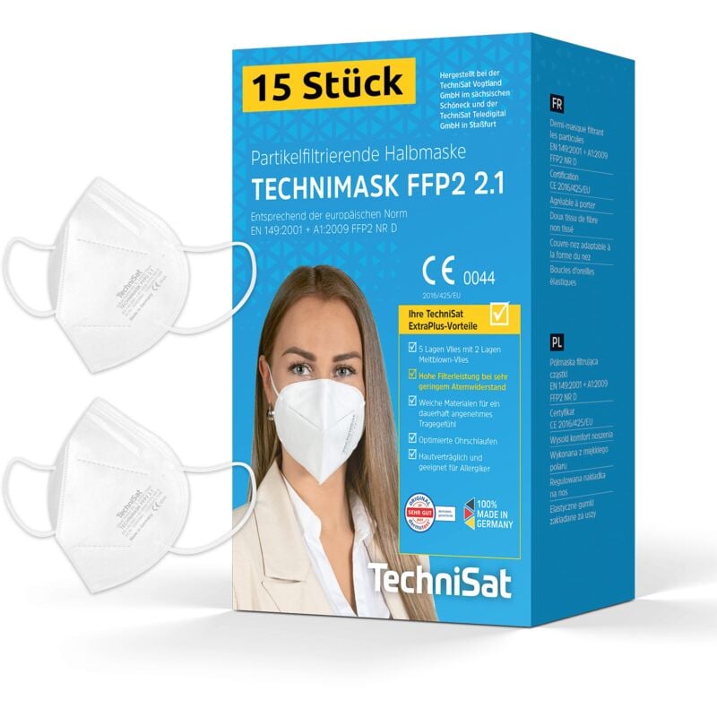 foto del prodotto technimask 2.1 15 mascherine ffp2 prodotte in germania certificate ce, dolomiti, a 5 strati con tessuto non tessuto di alta qualit ,