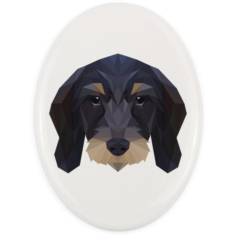 foto del prodotto teckel a pelo ruvido piatto con foto e iscrizione geometrica di art dog