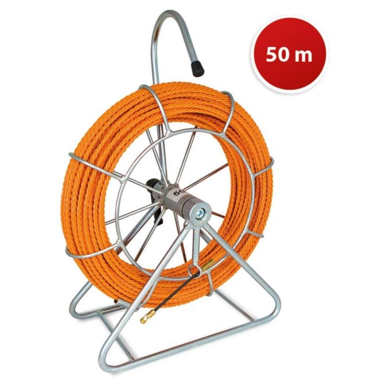 foto del prodotto tecnid sonda tiracavi elicoidale in poliestere monofilo, 5,2mm, 50 metri, su aspo, con terminali m5 intercambiabili, arancione stoa5 050