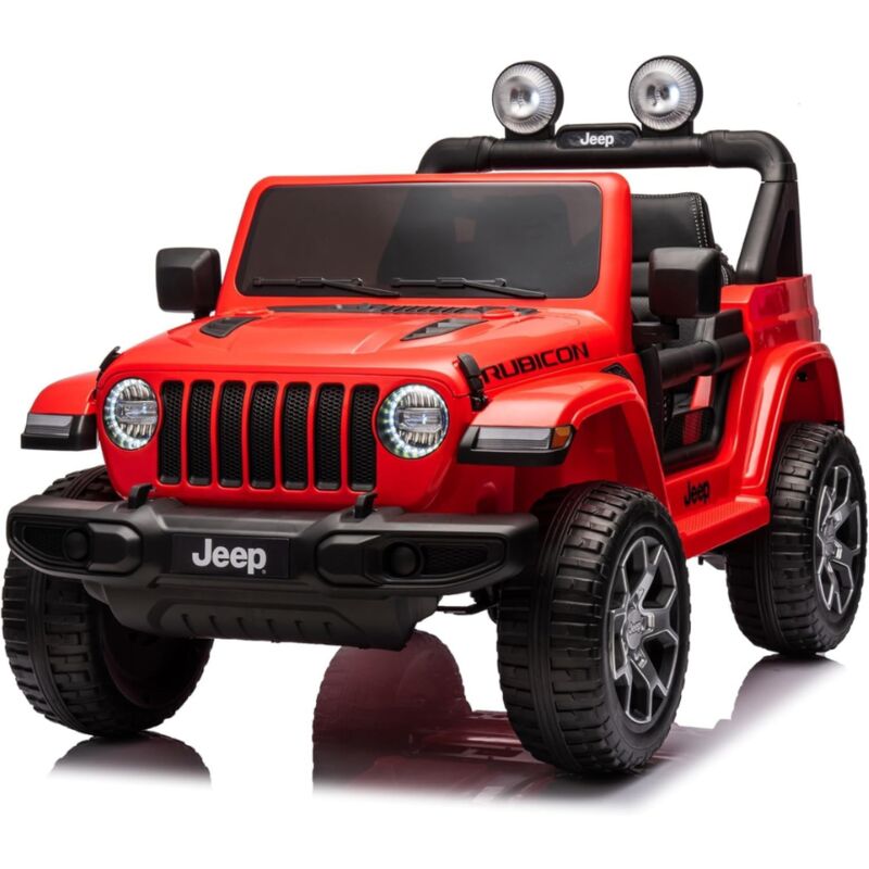 foto del prodotto tecnobike shop auto macchina elettrica per bambini jeep fiat wrangler rubicon 12v 2 posti con monitor 4 mp4 sedile in pelle rosso