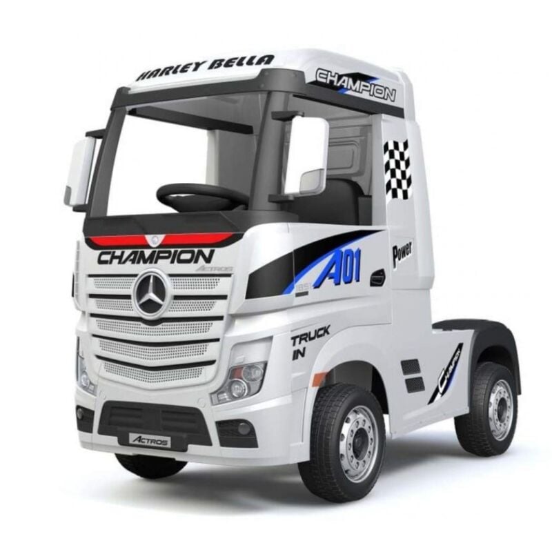 foto del prodotto tecnobike shop camion elettrico per bambini truck mercedes actros 12v porte apribili bianco