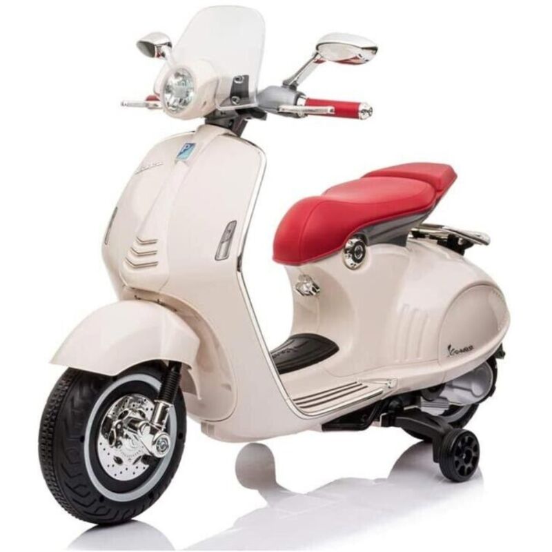 foto del prodotto tecnobike shop moto elettrica per bambini piaggio vespa 946 12v con parabrezza bianco