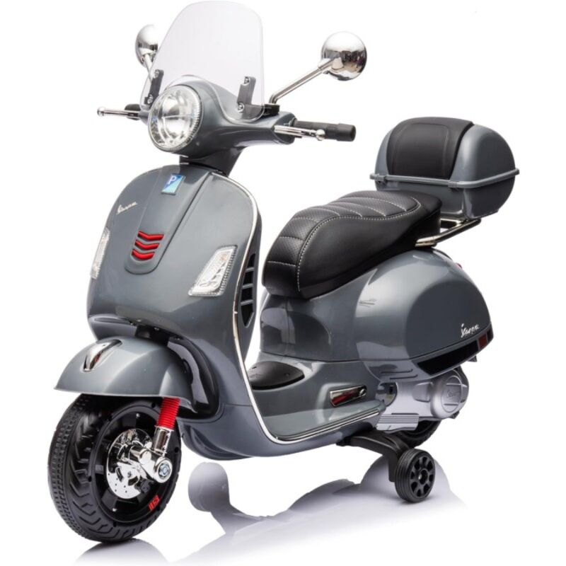 foto del prodotto tecnobike shop moto elettrica piaggio vespa gts super 12v con bauletto e parabrezza grigio