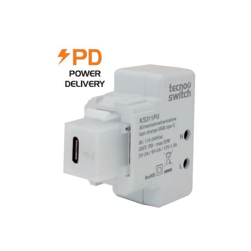 foto del prodotto tecnoswitch caricatore usb tipo c tecno switch power delivery con ricarica rapida ks311pu