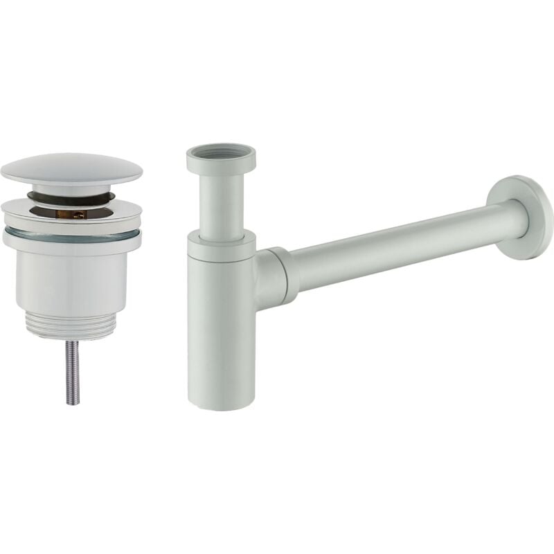 foto del prodotto tecom set piletta e sifone standard bianco opaco modello tondo per lavandino damast kitsca2 bianco opaco