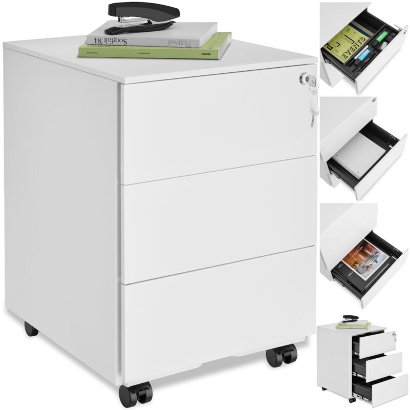 foto del prodotto tectake armadietto per pratiche con rotelle magna con 3 cassetti con serratura armadi per ufficio, armadio da ufficio, armadio per cartelle