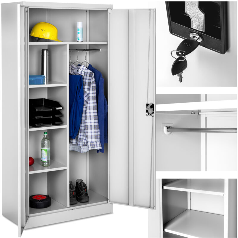 foto del prodotto tectake armadio portadocumenti a 6 scomparti e asta appendiabiti armadio a 2 ante, armadio ripostiglio, armadio ufficio 80 cm
