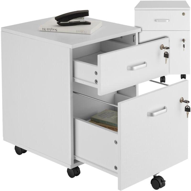 foto del prodotto tectake cassettiera con ruote vagur, 2 cassetti con serratura schedario, armadio per ufficio, armadio a rotelle