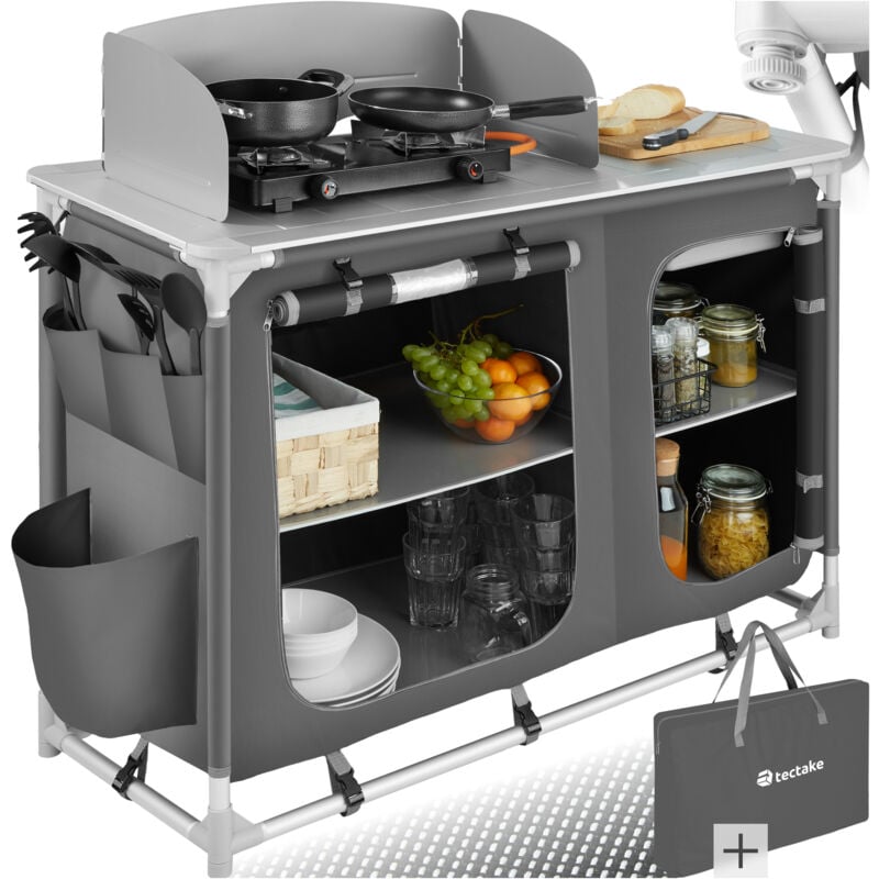foto del prodotto tectake cucina da campeggio 116x52x107cm cucinotto campeggio, cucina campeggio