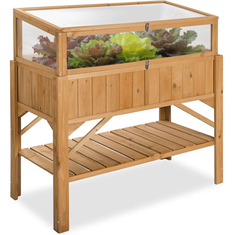 foto del prodotto tectake fioriera con ripiano e alzata per letto caldo 119 x 57 x 124 cm sollevata con carico