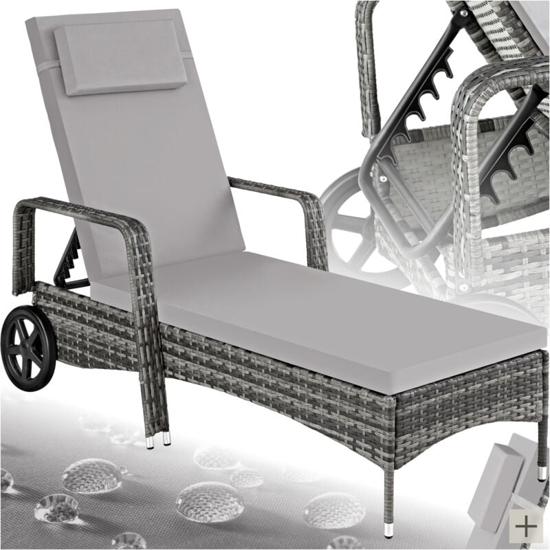 foto del prodotto tectake lettino prendisole in rattan con ruote sdraio, sdraio da giardino, lettino mare