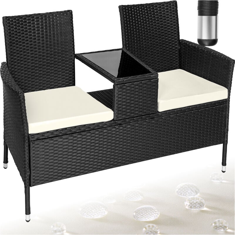 foto del prodotto tectake panca da giardino in polyrattan con tavolino panchina da esterno, panca giardino, panchina per esterno