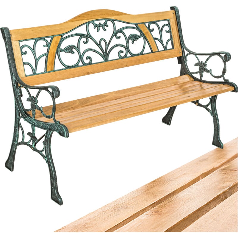 foto del prodotto tectake panchina da giardino kathi, in legno e ghisa 2 posti 124 x 60 x 83 cm panchina da esterno, panca giardino, panchina per esterno