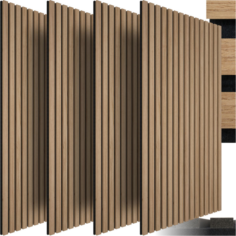 foto del prodotto tectake pannelli acustici sonic wall effetto legno pannello acustico, pannelli acustici in legno, pannelli acustici da parete set di 4
